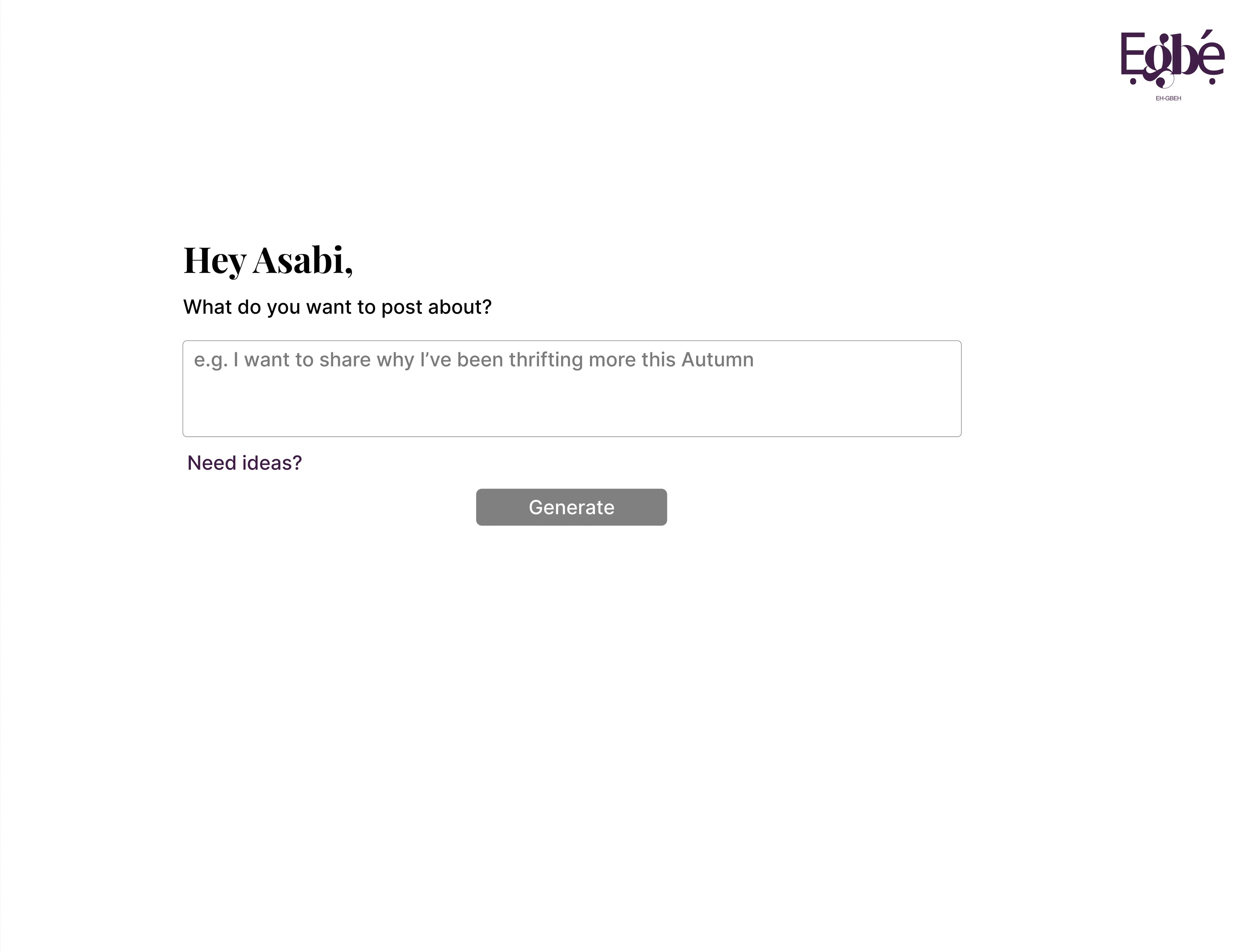 Ẹ̀gbẹ́ writing workspace with an idea input and Generate control